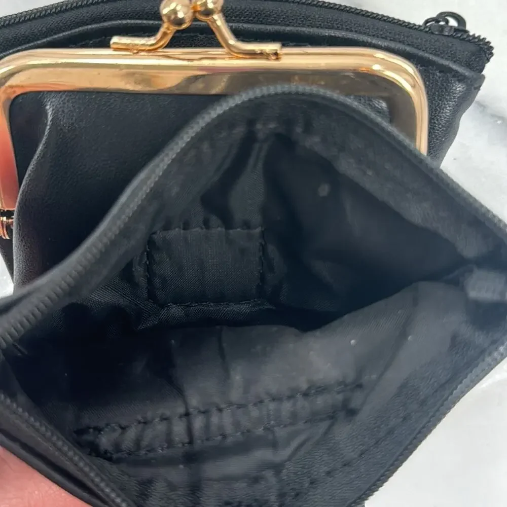 NWT black leather coin purse